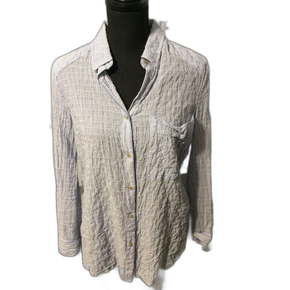 Free People Pin striped blue white oversized button up top XS FP